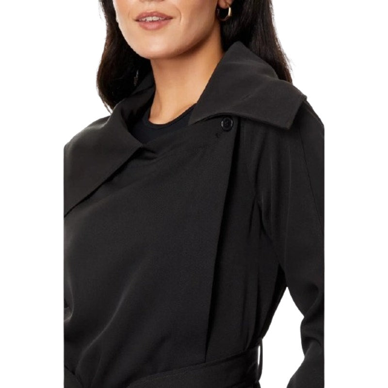 AVEC LES FILLES Womens Drape-Front Trench Coat Medium Black Belted Stretch NWT