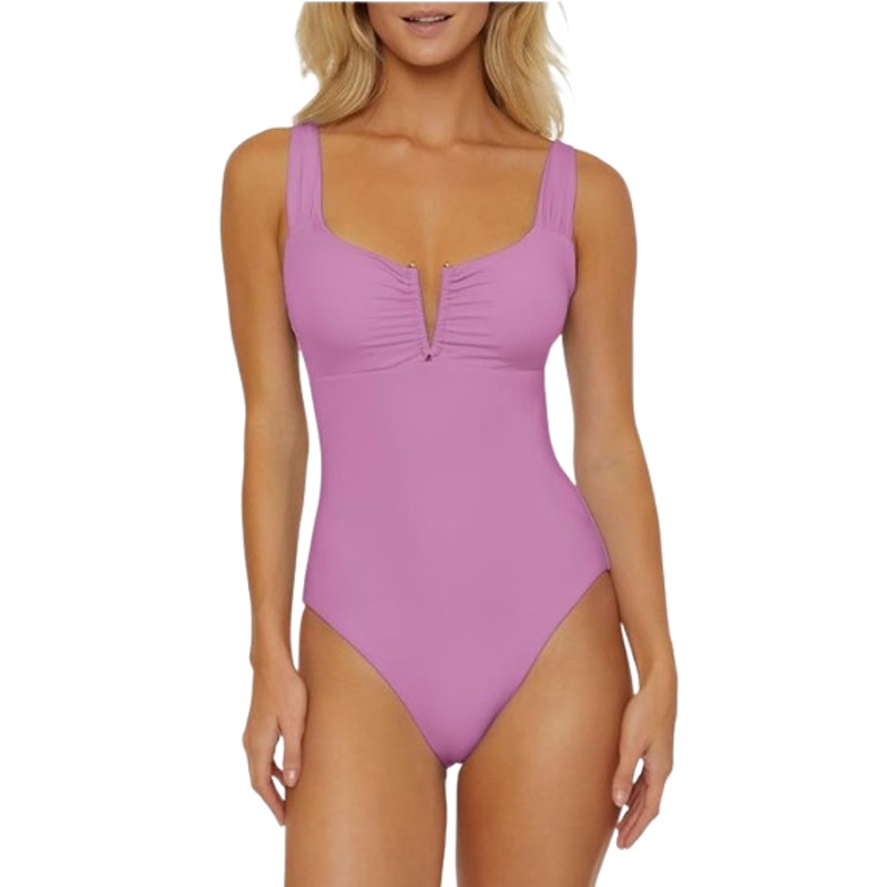 BECCA Women's Color Code V-Wire One Piece Swimsuit Large Malva Purple NWT