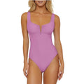 BECCA Women's Color Code V-Wire One Piece Swimsuit Large Malva Purple NWT