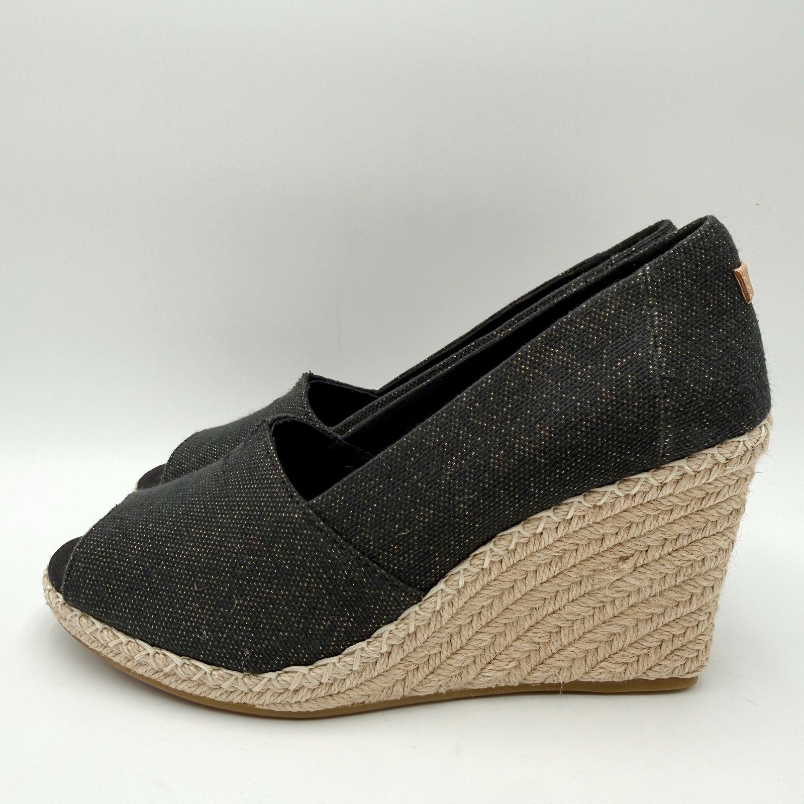 Toms Womens Michelle Wedge Sandals Size 8.5 EU 39 Black Cotton Espadrille NWOB