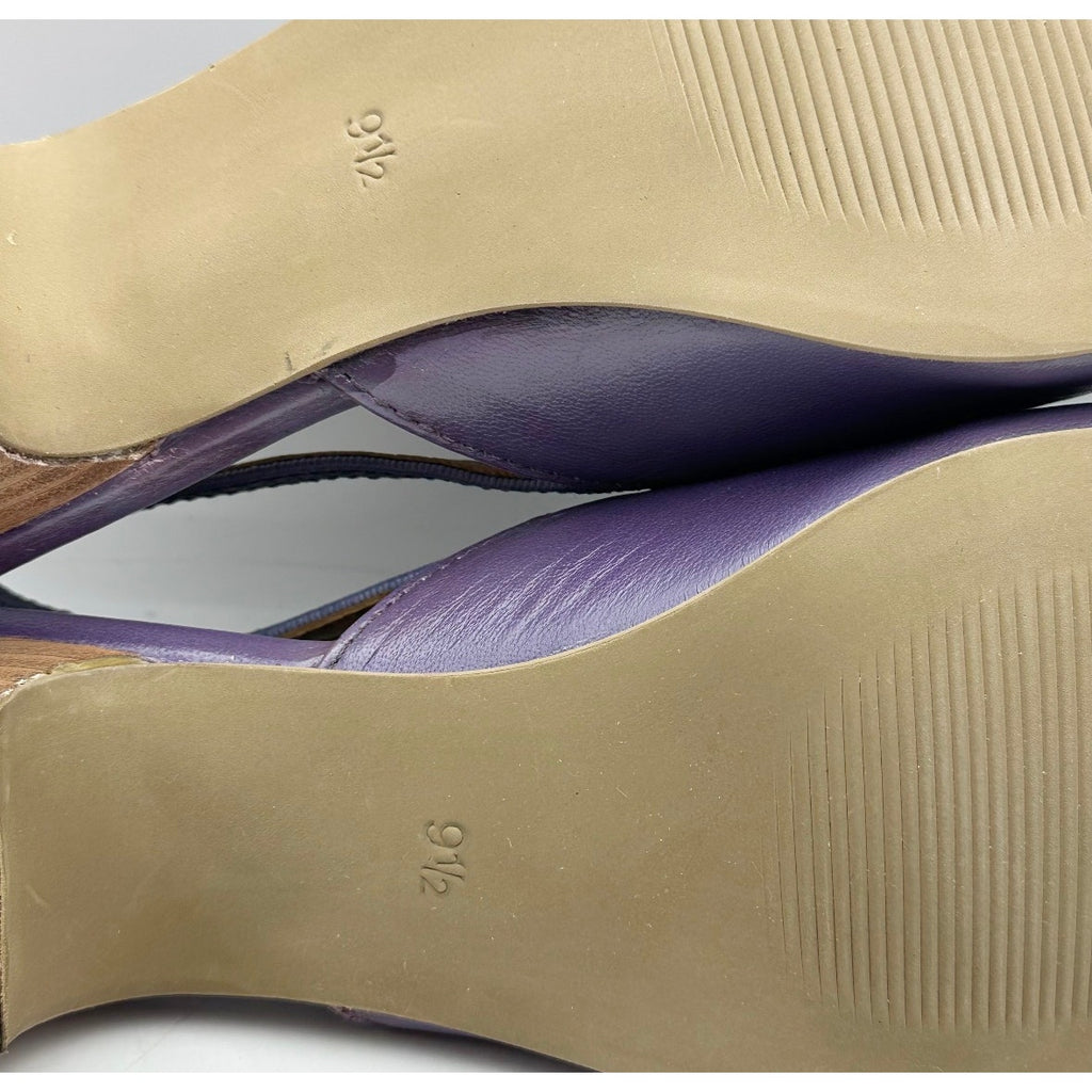 Coldwater Creek Womens Josie 2 Slingback Heels Size 9.5 Wide Purple Leather NIB