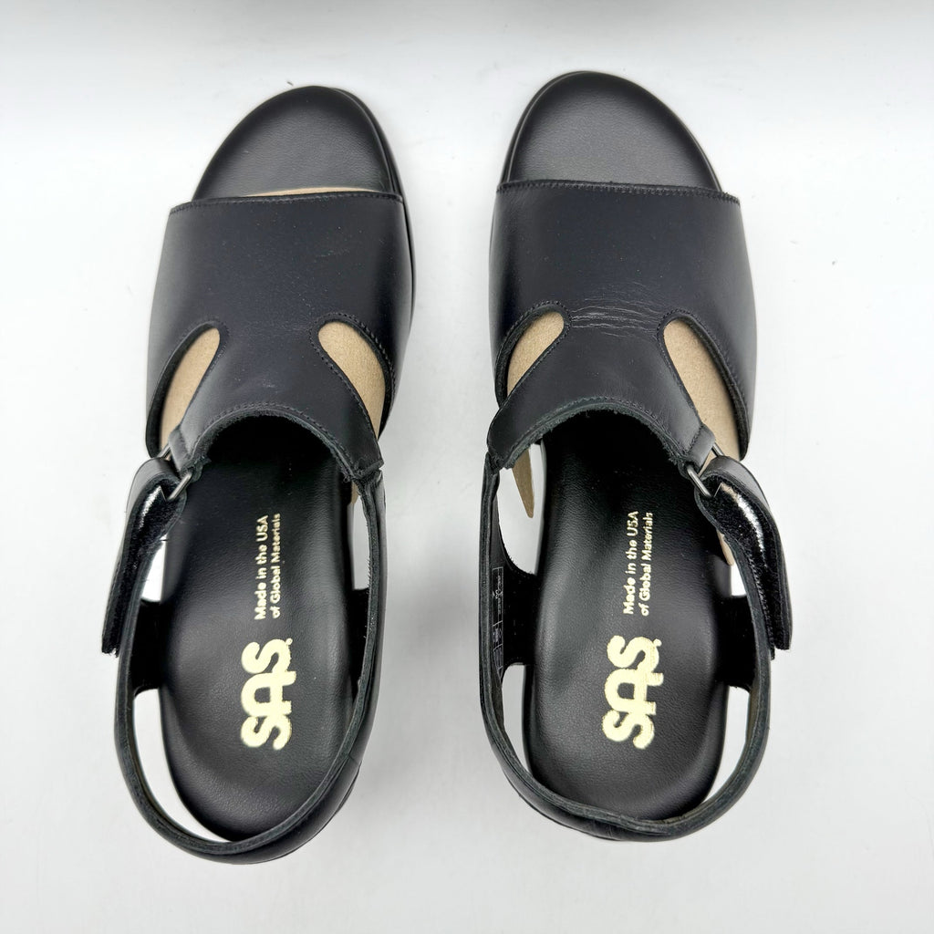 SAS Womens Suntimer Heeled Sandals Size 7 M EU 37.5 Black Leather NIB