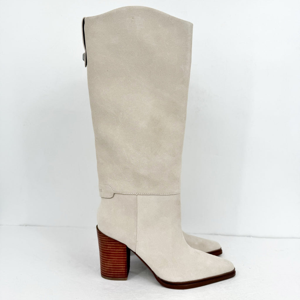 Franco Sarto Womens Jasmine Knee High Boots Size 8.5 Winter White Suede NIB