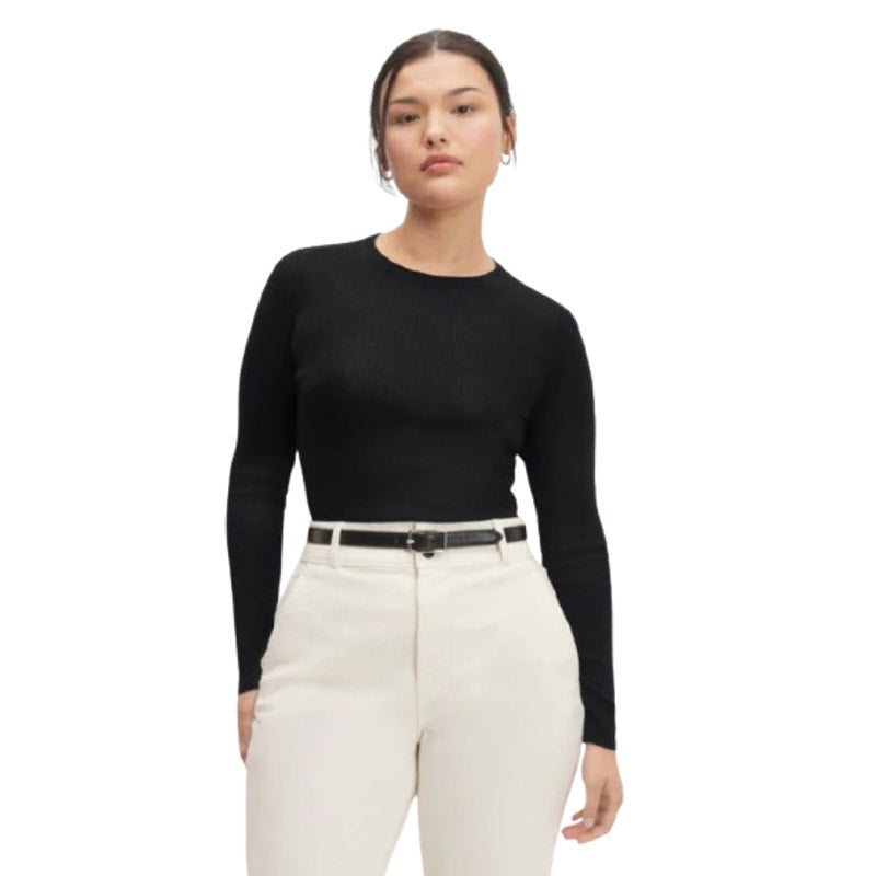 EVERLANE Women's The Long-Sleeve Sweater Tee Small Black Ultrafine Merino NWT