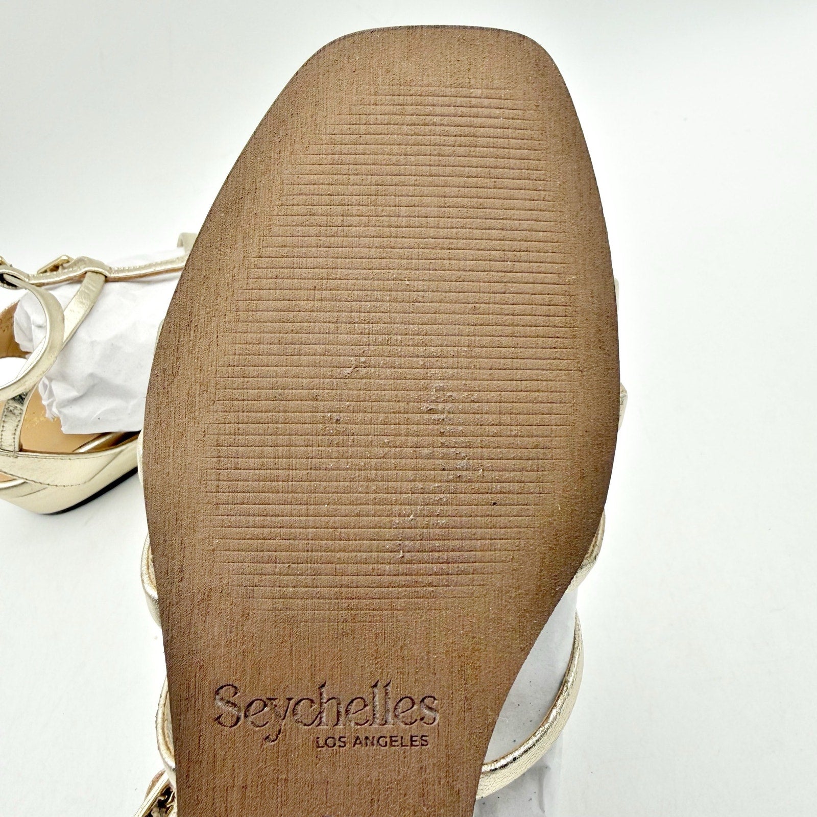 Seychelles Womens Luxurious Wedge Sandals US 6 Gold Leather Gladiator NWOB