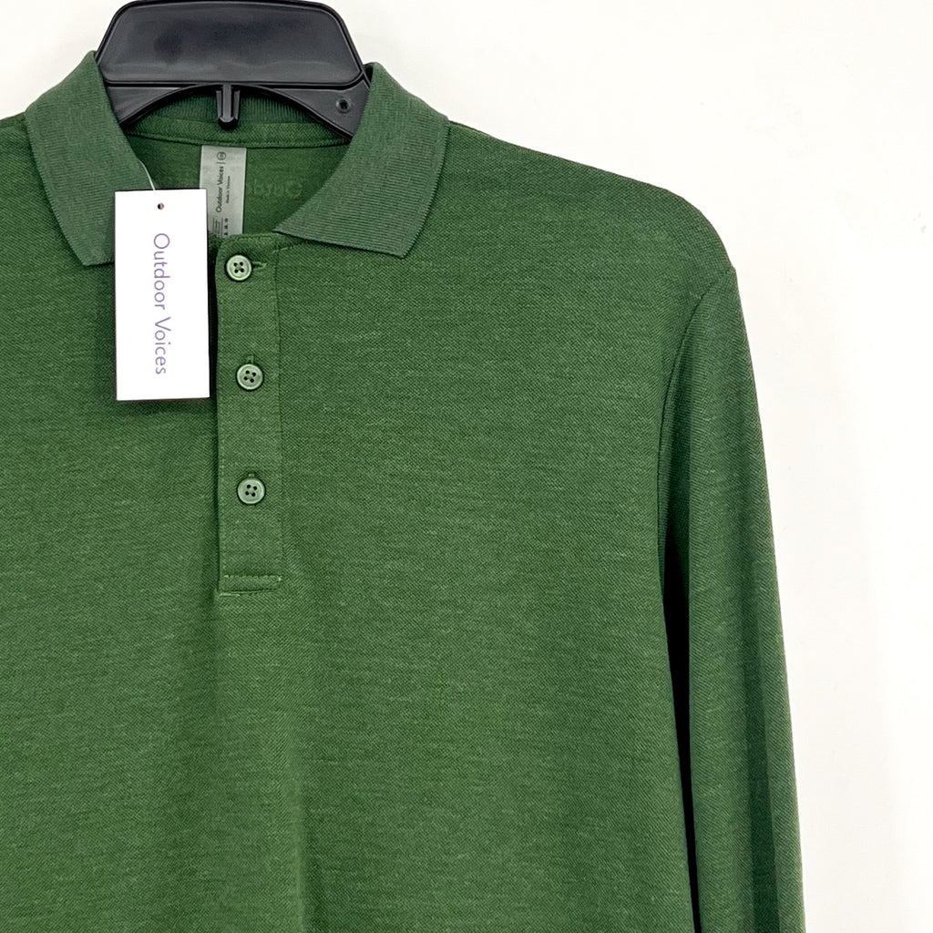 OUTDOOR VOICES Men's Birdie Long Sleeve Polo Shirt XXS Greenwoods DriRELEASE NWT