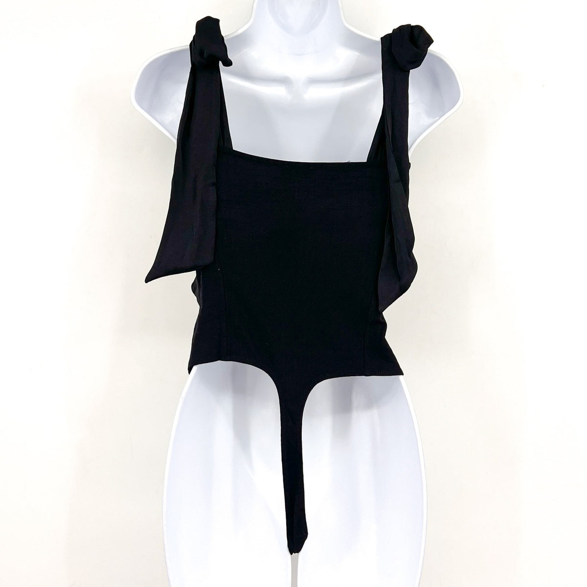 FREE PEOPLE Women's Lola Tank Bodysuit Small Black Tie Shoulder Thong NWT