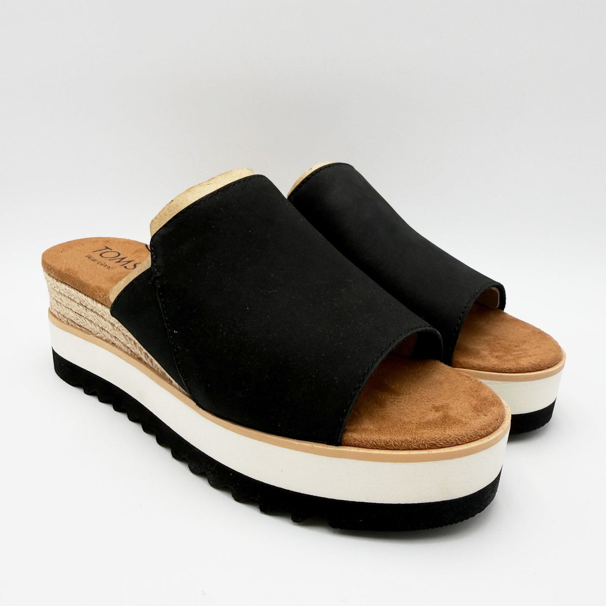 TOMS Womens Diana Mule Platform Wedge Sandals Size 7.5 EU 38 Black Leather NIB