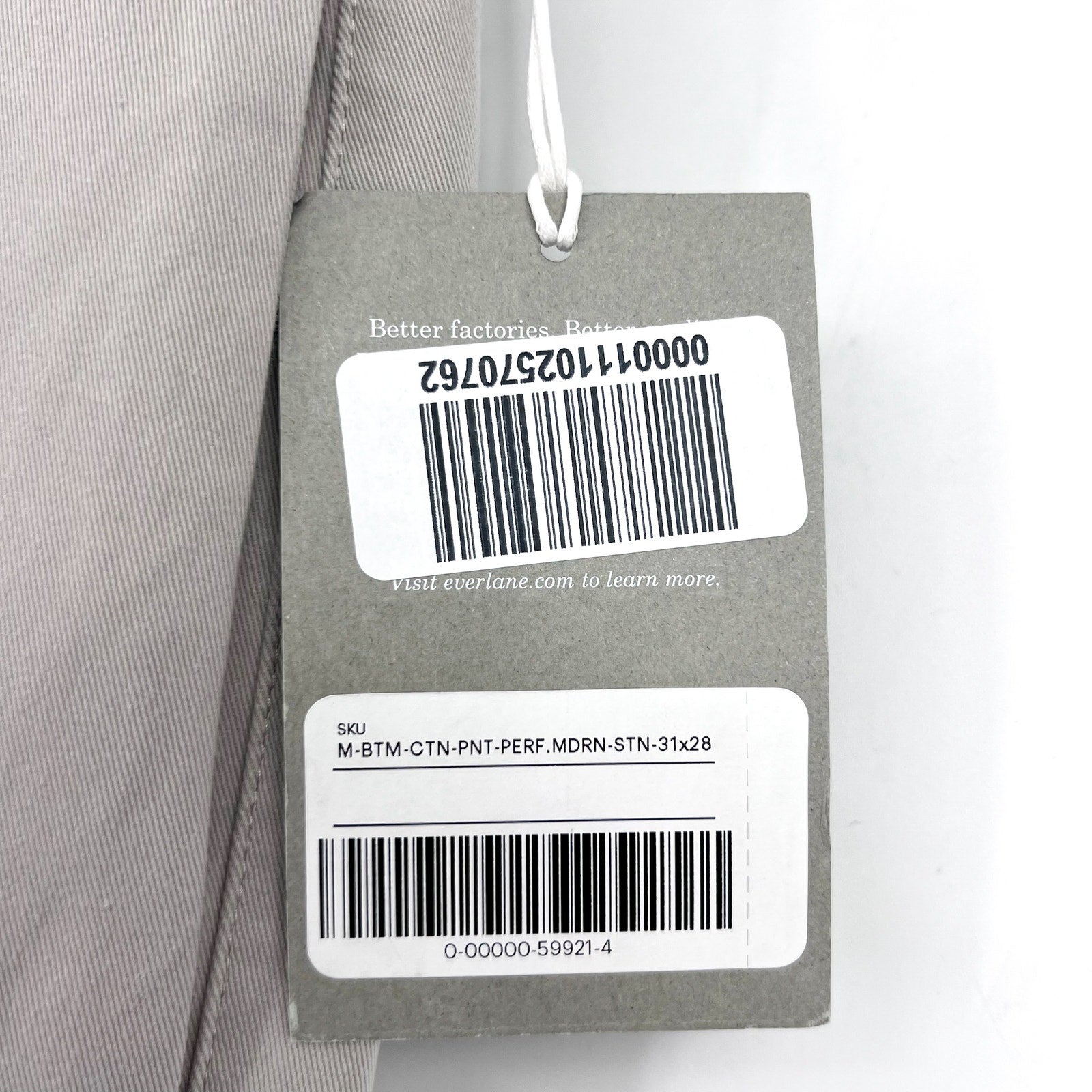 EVERLANE Men's The Performance Chino Pants 31x28 Stone Gray Modern Fit NWT