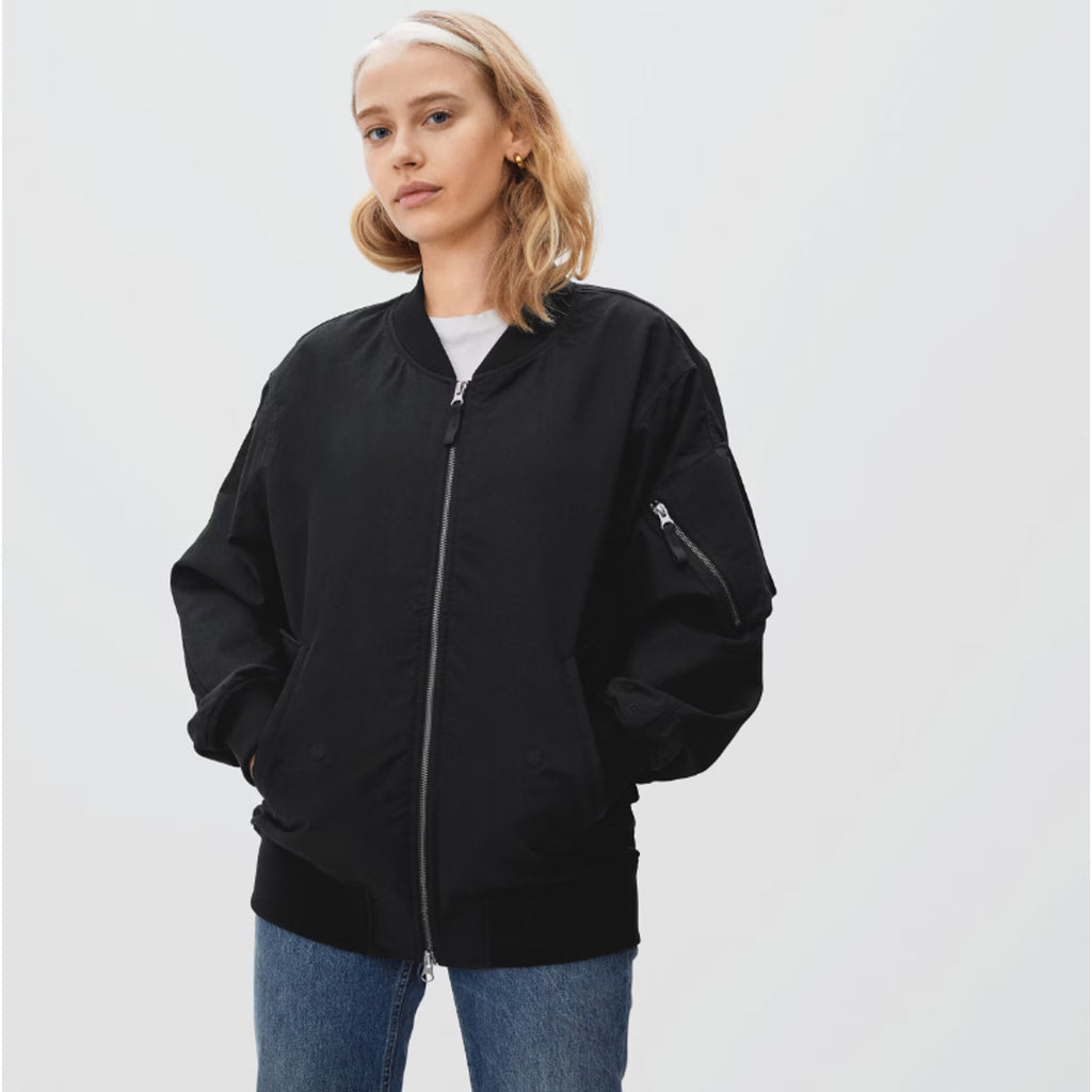 Everlane Womens Cotton Bomber Jacket XL Black Oversized Boxy NWT