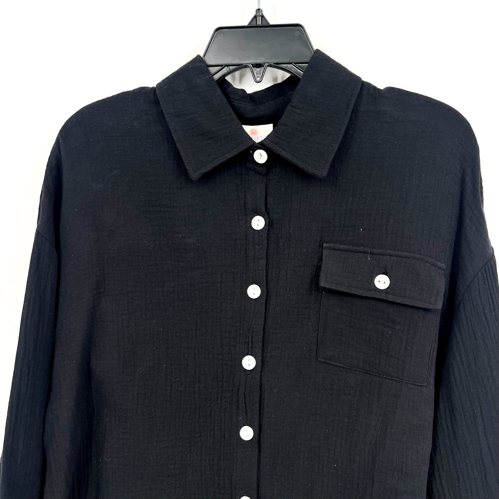 CLUB SOCIAL JADELYNN BROOKE Casual Gauze Shirt Small Black Long Sleeve NWT