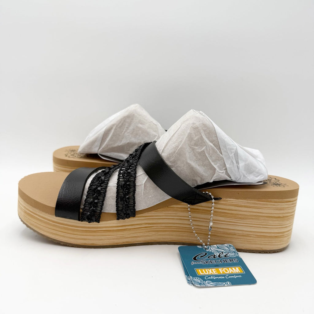 Skechers Womens Summers Wedge Sandals Size 8.5 EU 38.5 Black Slip On NIB