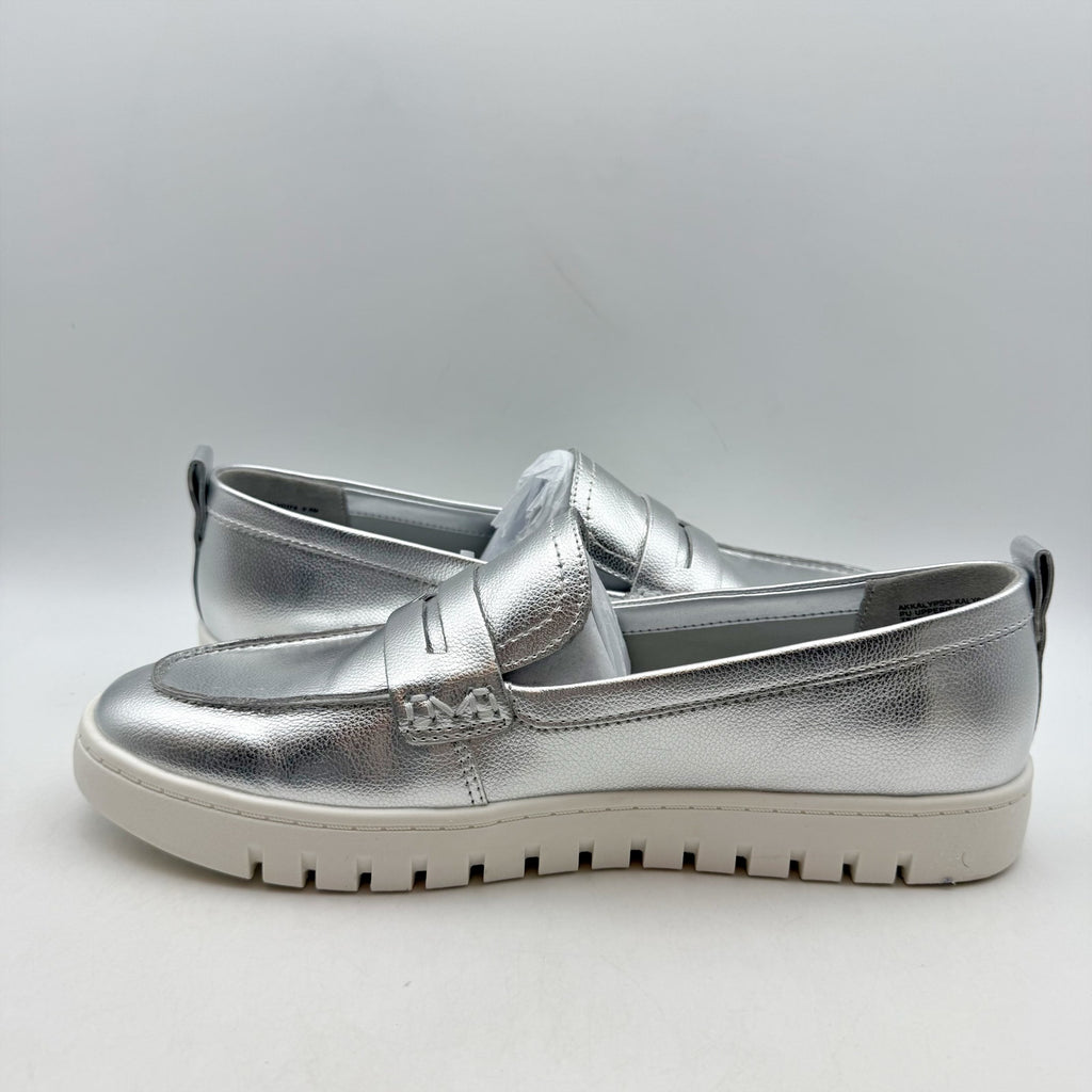 Anne Klein Womens Kalypso Penny Loafers US 9.5 M Silver Metallic Slip On NIB