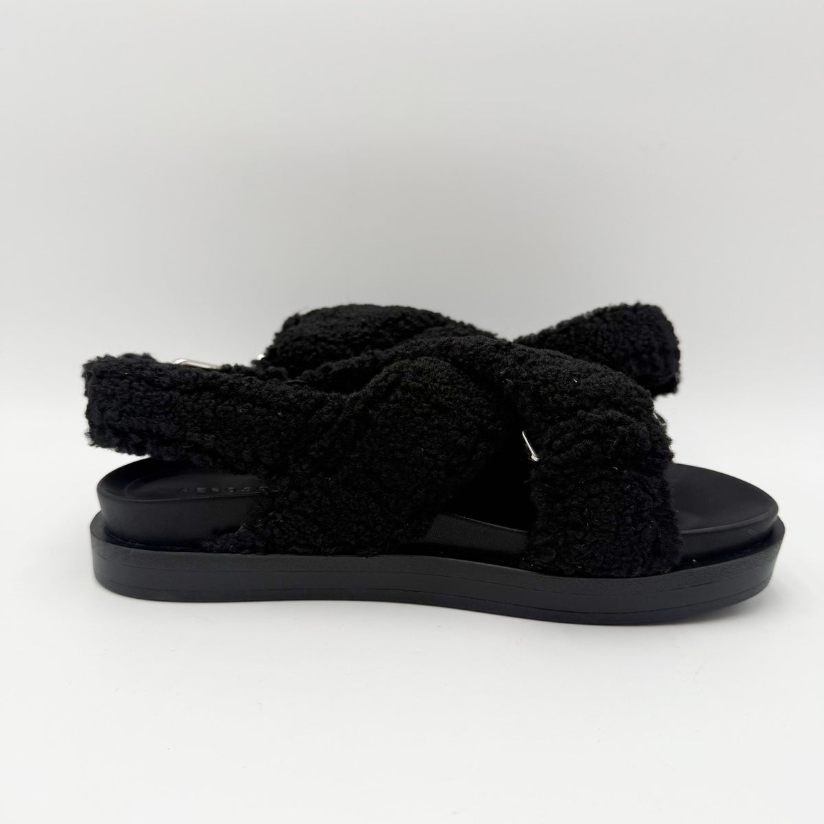 Aerosoles Womens Loma Slippers Size 6.5 M Black Vegan Shearling NIB