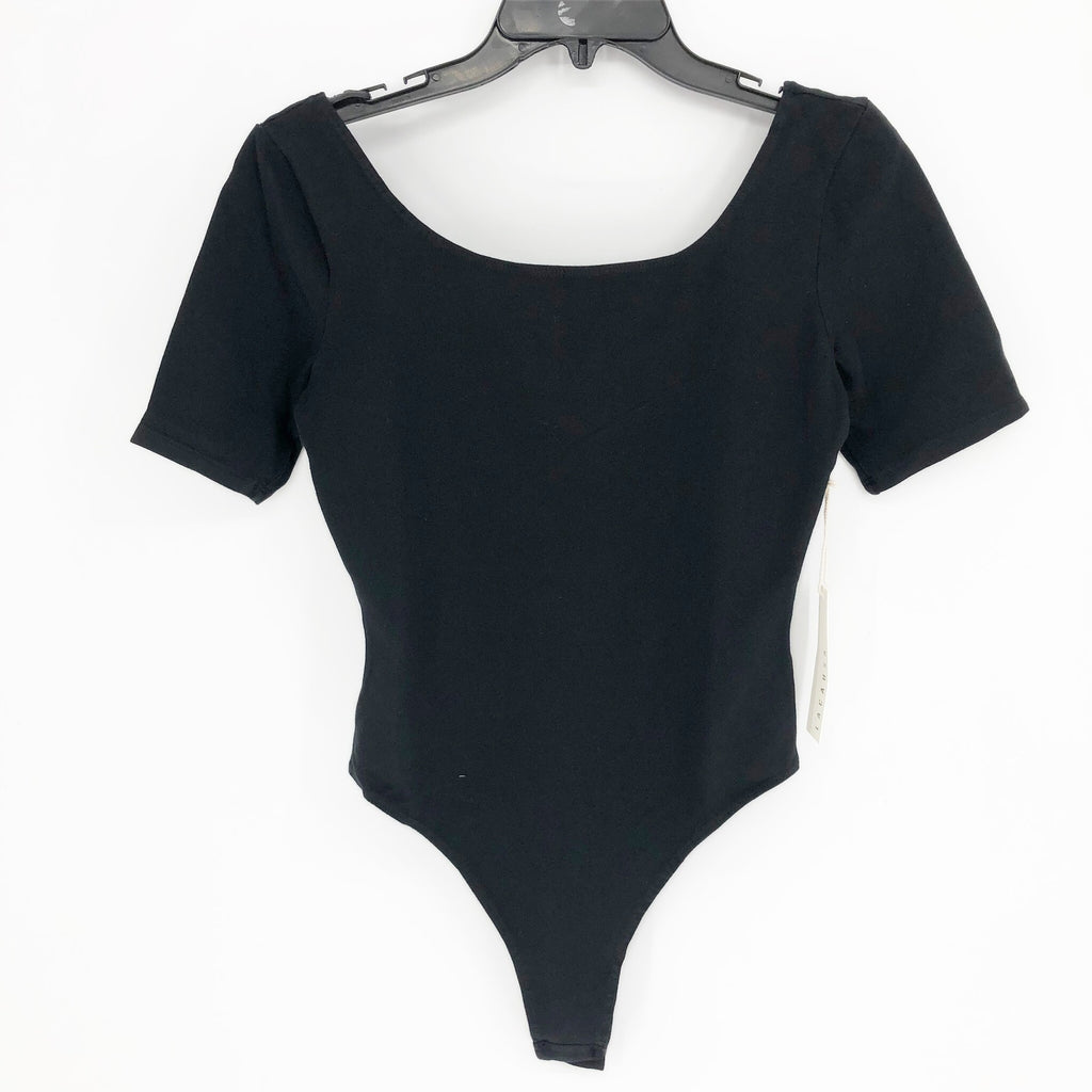 LACAUSA ANTHROPOLOGIE Womens Dawn Bodysuit Large Black Tar Short Sleeve NWT