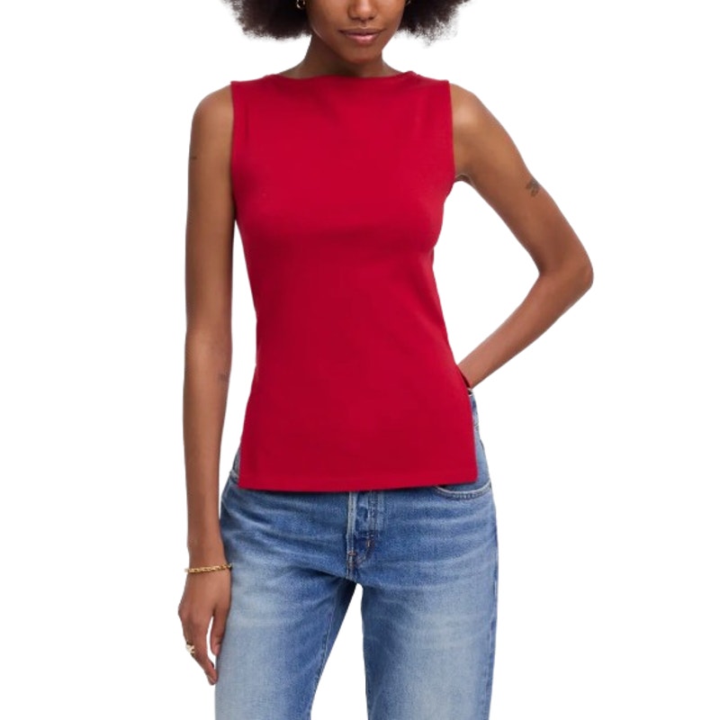 MADEWELL Women's Sleeveless Boat Neck Shirt Small Red Crimson NU773 NWT