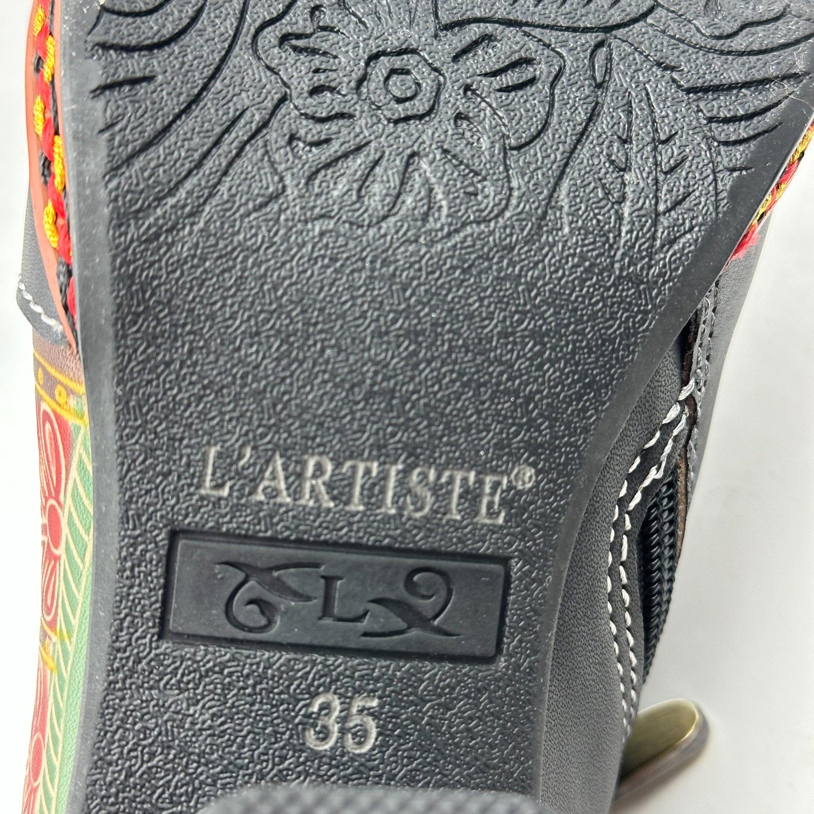 L'ARTISTE Womens Zami Heeled Bootie EU 35 US 5 Black Multi Embossed Leather NWOB