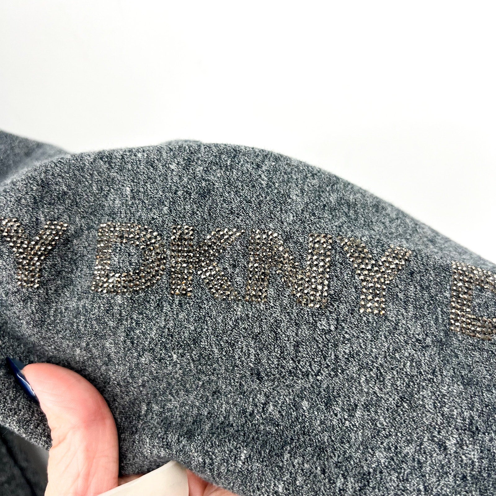 DKNY Sport Womens Hoodie Sweatshirt Small Grey Rhinestone Logo Sleeve NWT