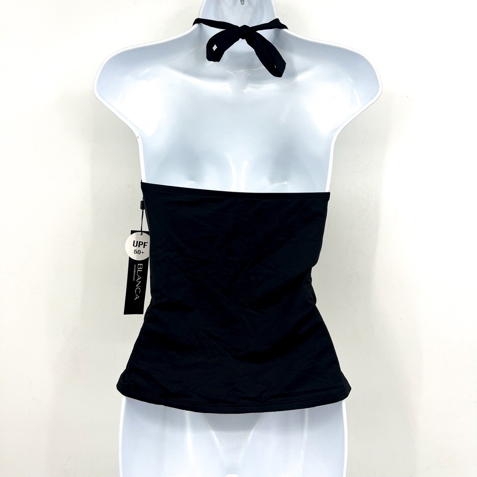 LA BLANCA Women's Island Goddess Halter Tankini Top Size 4 Black Stretch NWT