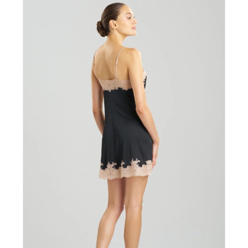 NATORI Women's Enchant Lace Trim Chemise Medium Black Cafe Sleeveless NWT