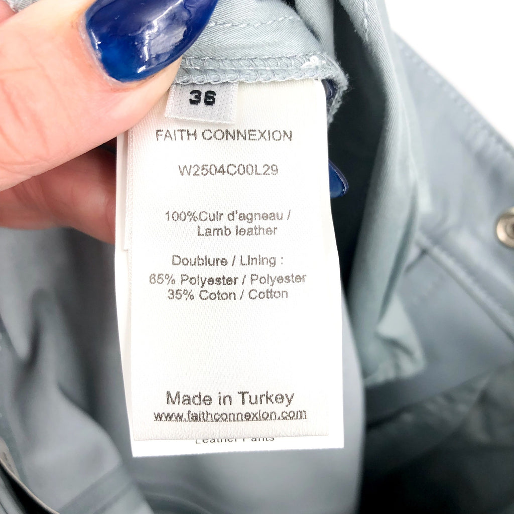 FAITH CONNEXION Women's Pleated Leather Pants FR 36 US 6 Light Green Blue NWOT