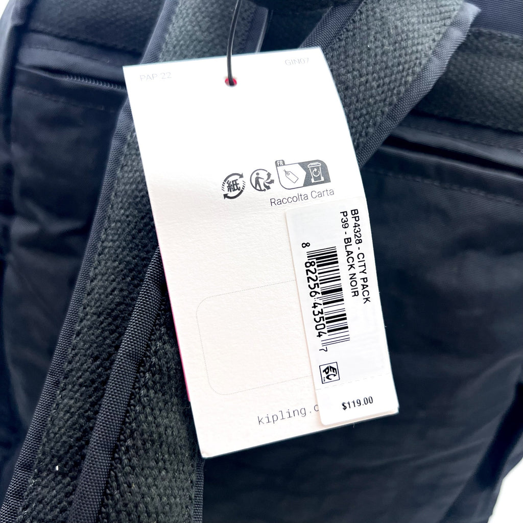 KIPLING City Pack Backpack Large Black Noir Water Resistant NWT