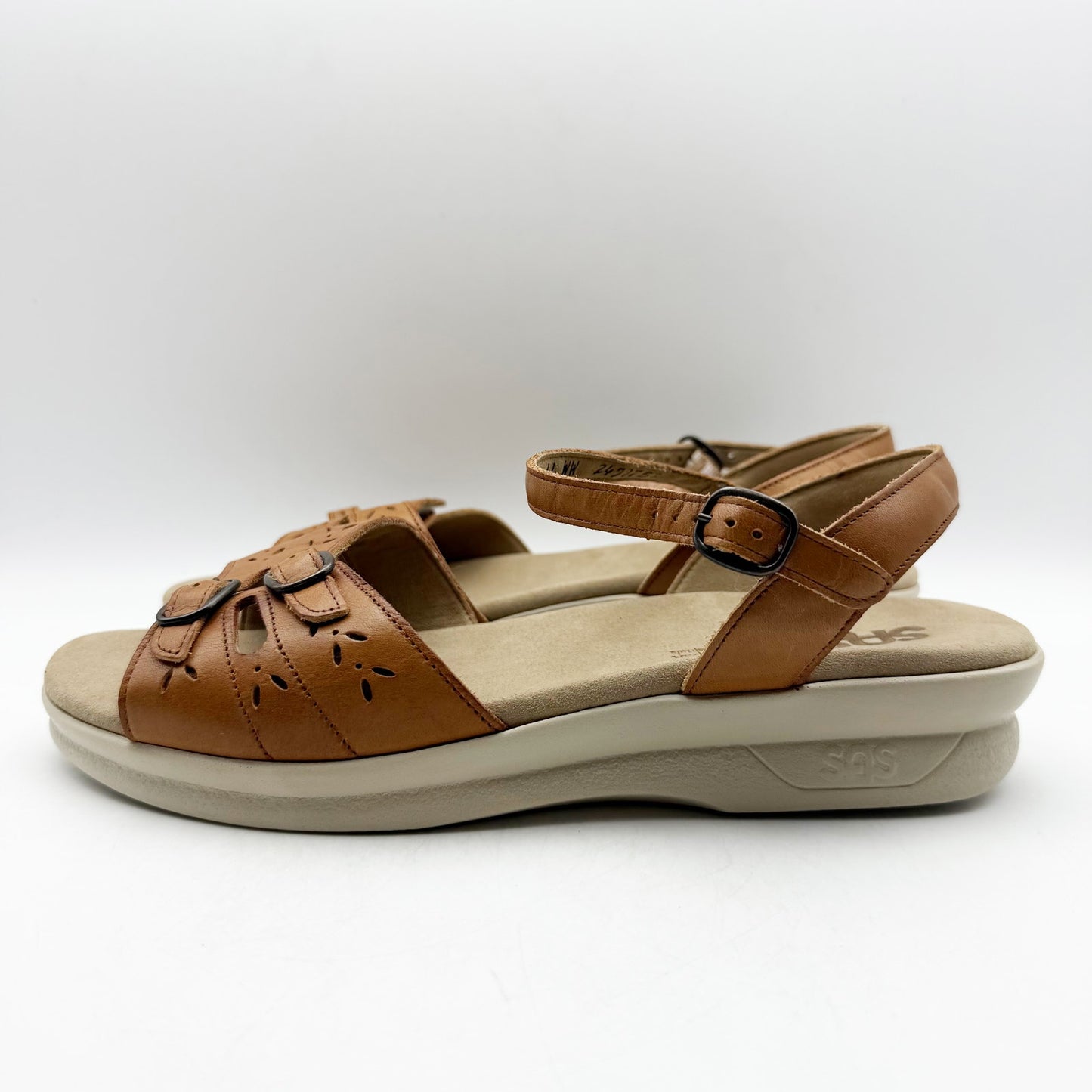 SAS Womens Duo Comfort Sandals US 11 XWide WW Tan Leather Adjustable Buckle