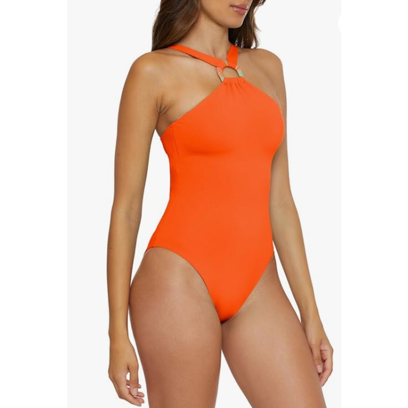 BECCA Women's Baja Mar One Piece Swimsuit Large Orange Carrot High Neck NWT