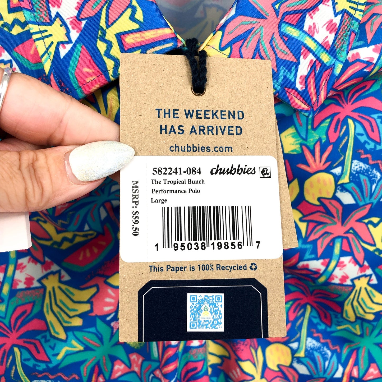 CHUBBIES Mens Performance Polo Large Blue Multi Tropical Bunch Short Sleeve NWT