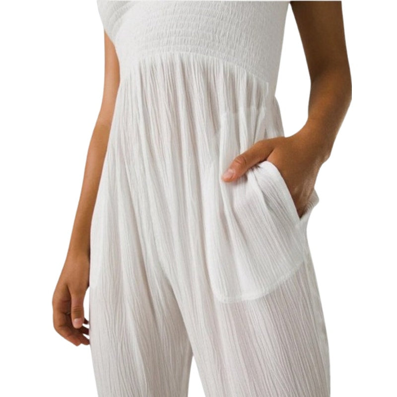 PRANA Women's Fernie Smocked Strapless Jumpsuit Small White Sleeveless NWT