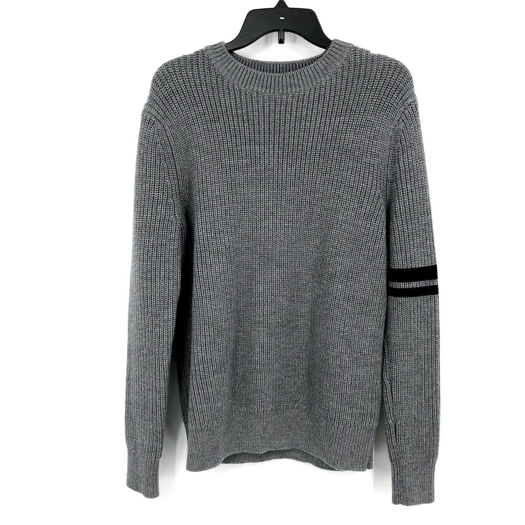 LABEL Mens Go-To Sweater Small Light Grey Black Knit Crewneck MERINO WOOL NWT