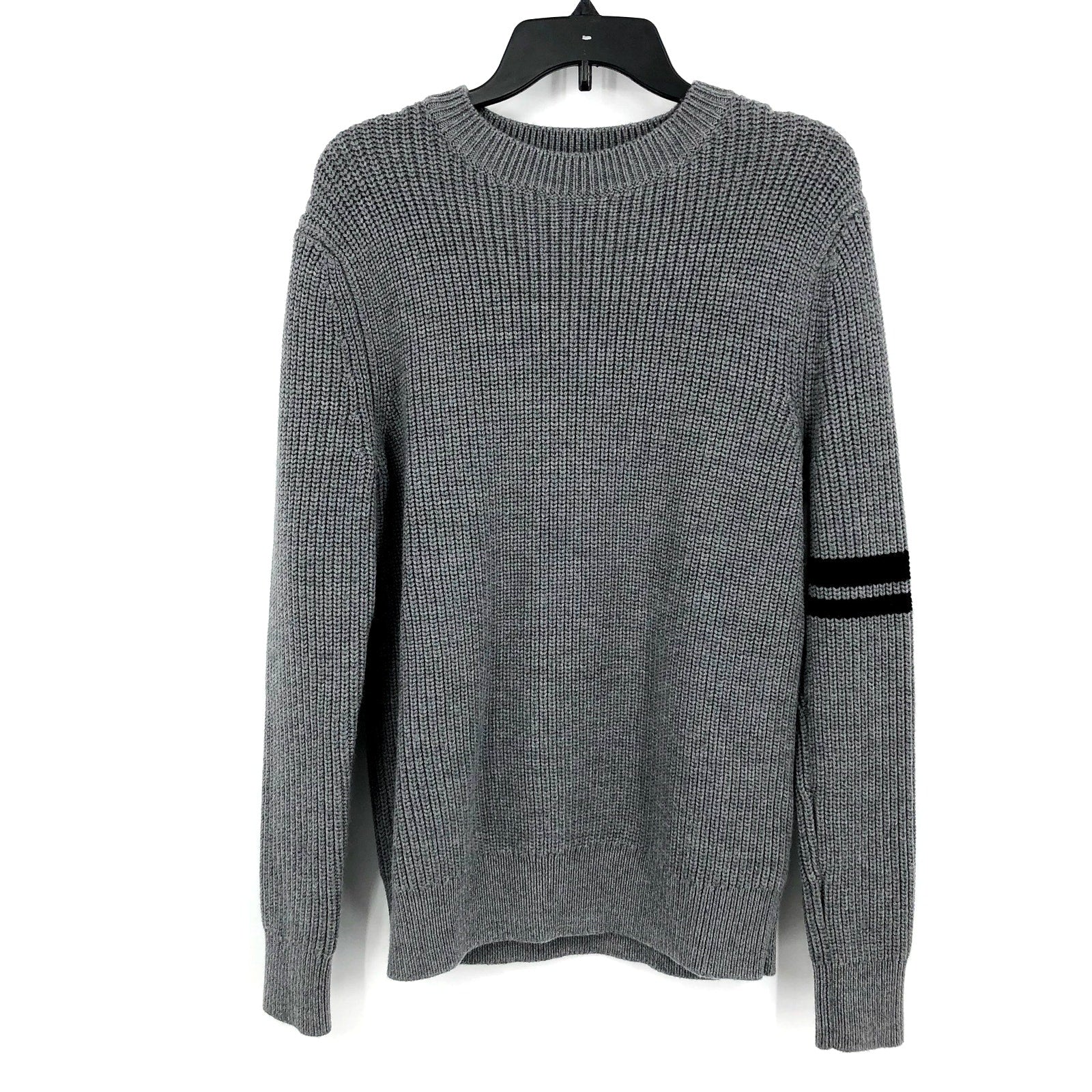 LABEL Mens Go-To Sweater Small Light Grey Black Knit Crewneck MERINO WOOL NWT