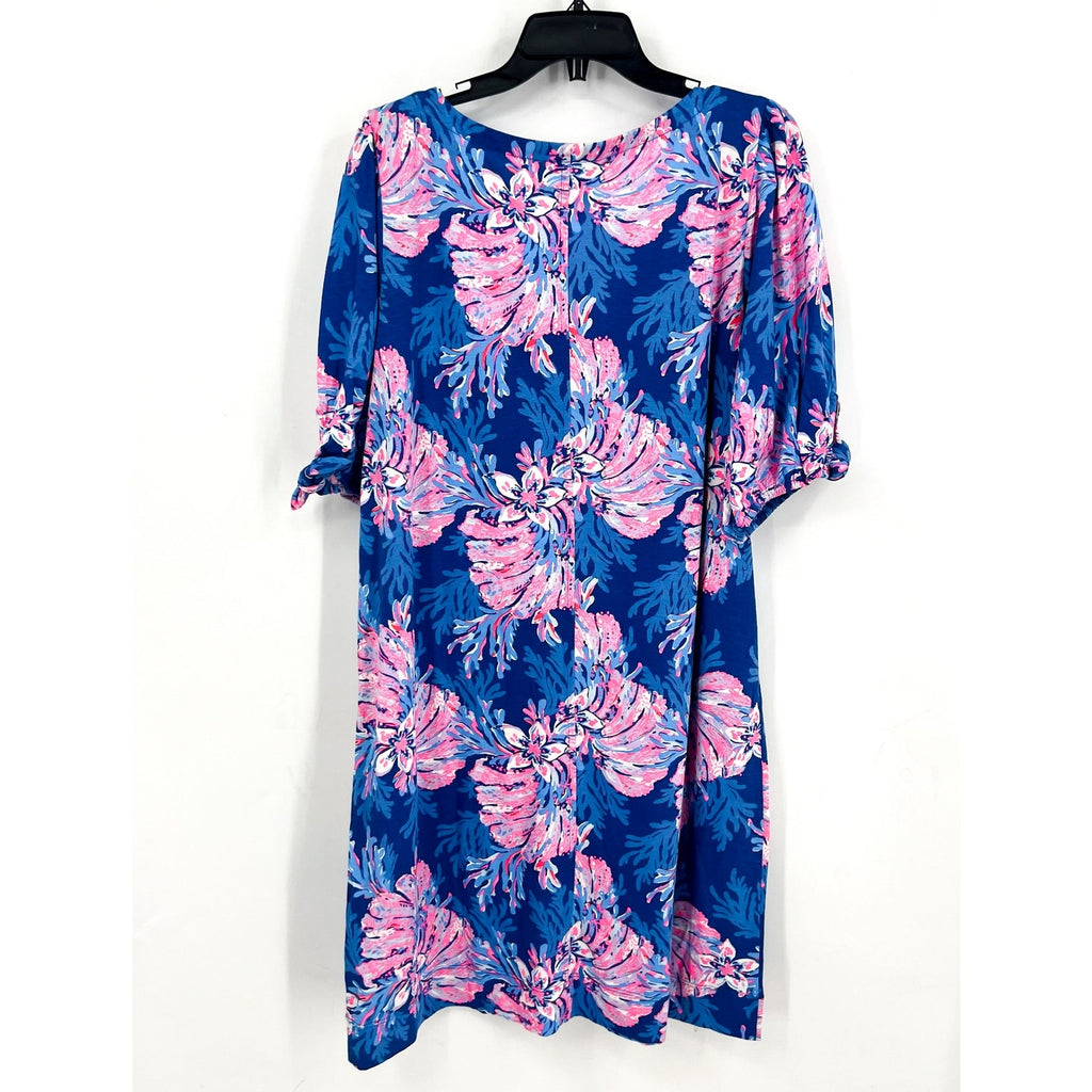 LILLY PULITZER Easley Short Sleeve Dress XXL Blue Pink For the Fans NWT
