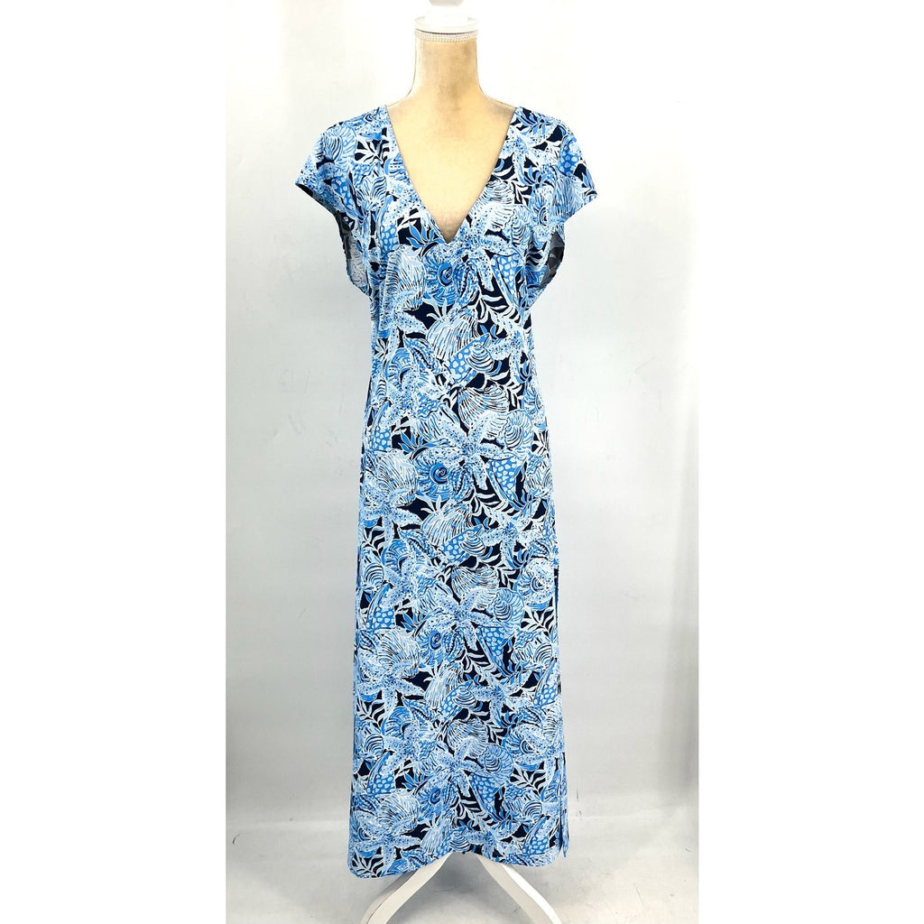 Lilly Pulitzer Talli Maxi Dress MEDIUM Bonaire Blue Coastal Cover Up Casual NWT
