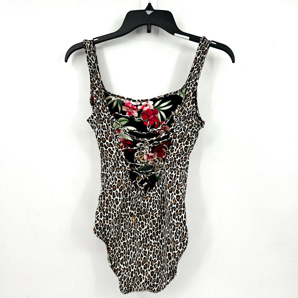 TOMMY BAHAMA Lily Cat Reversible One Piece Swimsuit Size 10 Black Leopard NWT