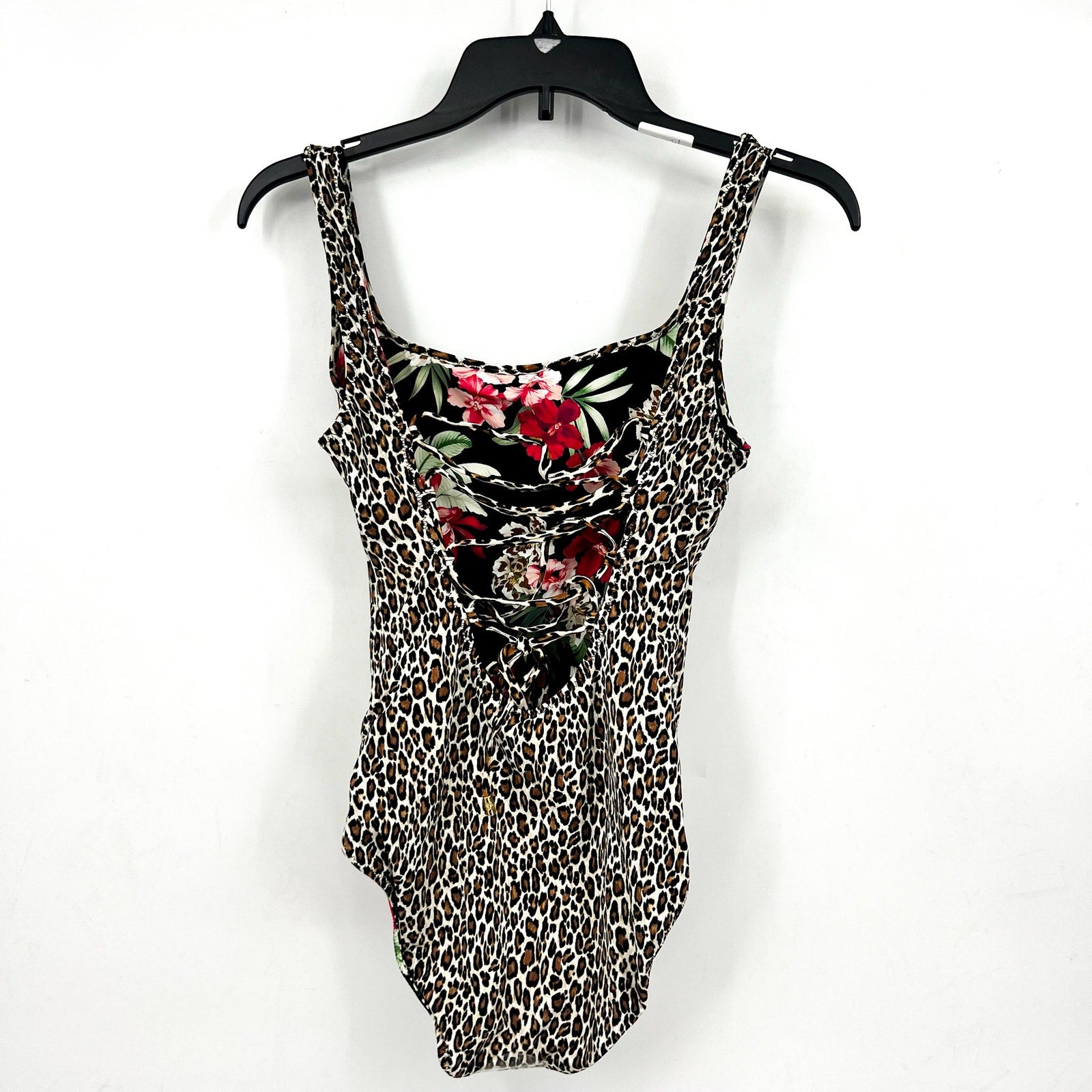TOMMY BAHAMA Lily Cat Reversible One Piece Swimsuit Size 10 Black Leopard NWT