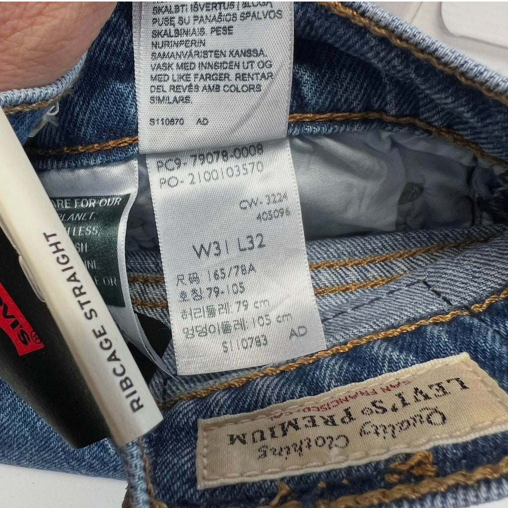 LEVI'S Womens Ribcage Straight Jeans 31x32 US 12 Blue Dance Around 790780008 NWT