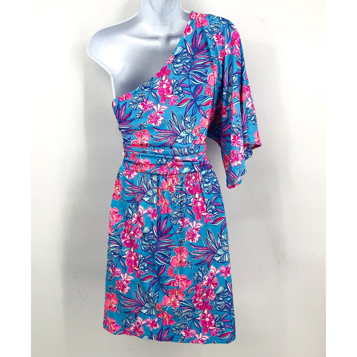 LILLY PULITZER Niki One Shoulder Romper Size 16 Cumulus Blue Orchid Oasis NWT
