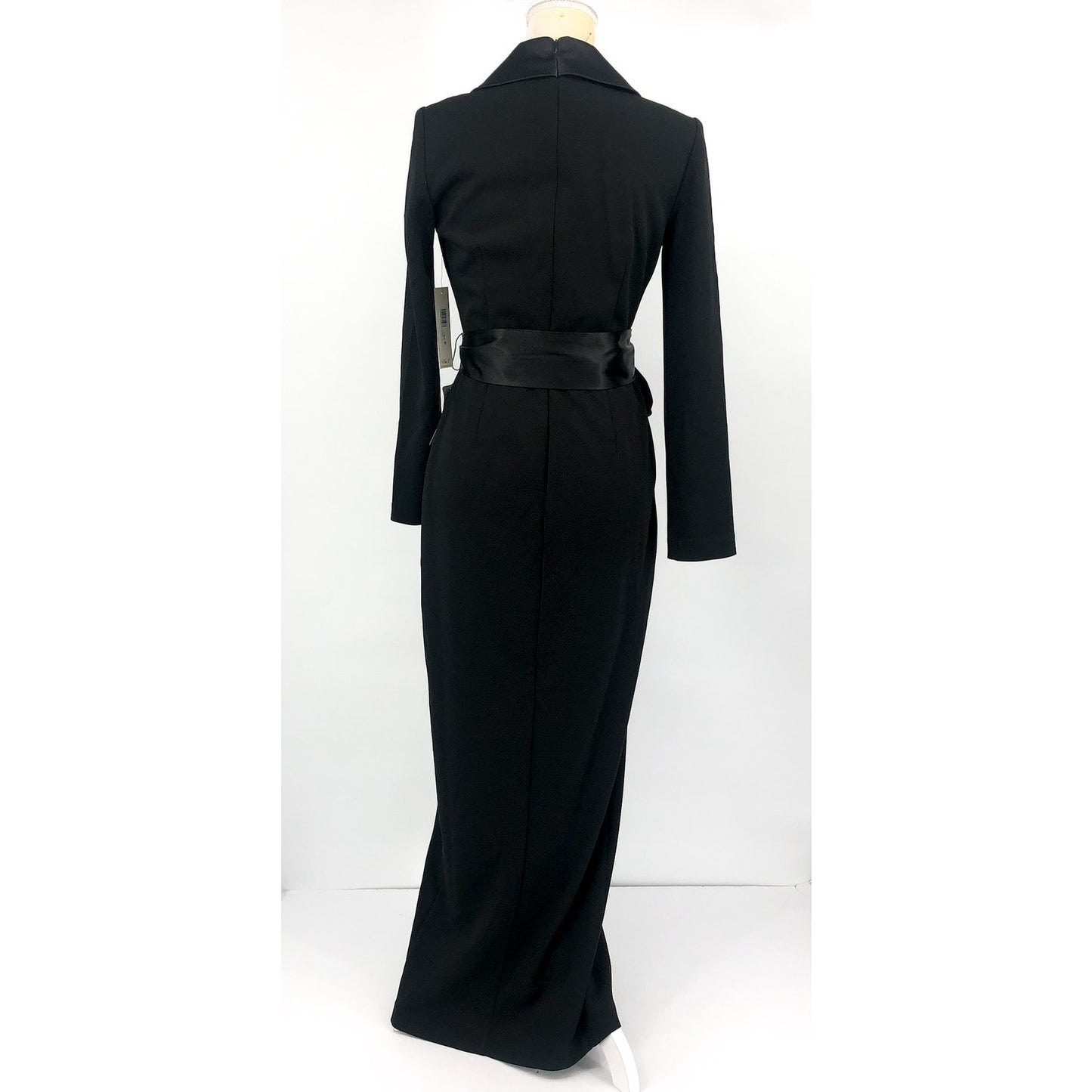 ELIZA J Womens Wrap Tuxedo Gown Size 4 Black Scuba Crepe Long Sleeve NWT
