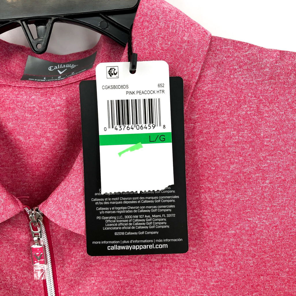 CALLAWAY Womens Sleeveless Polo Shirt Large Pink Peacock 1/4 Zip Golf NWT