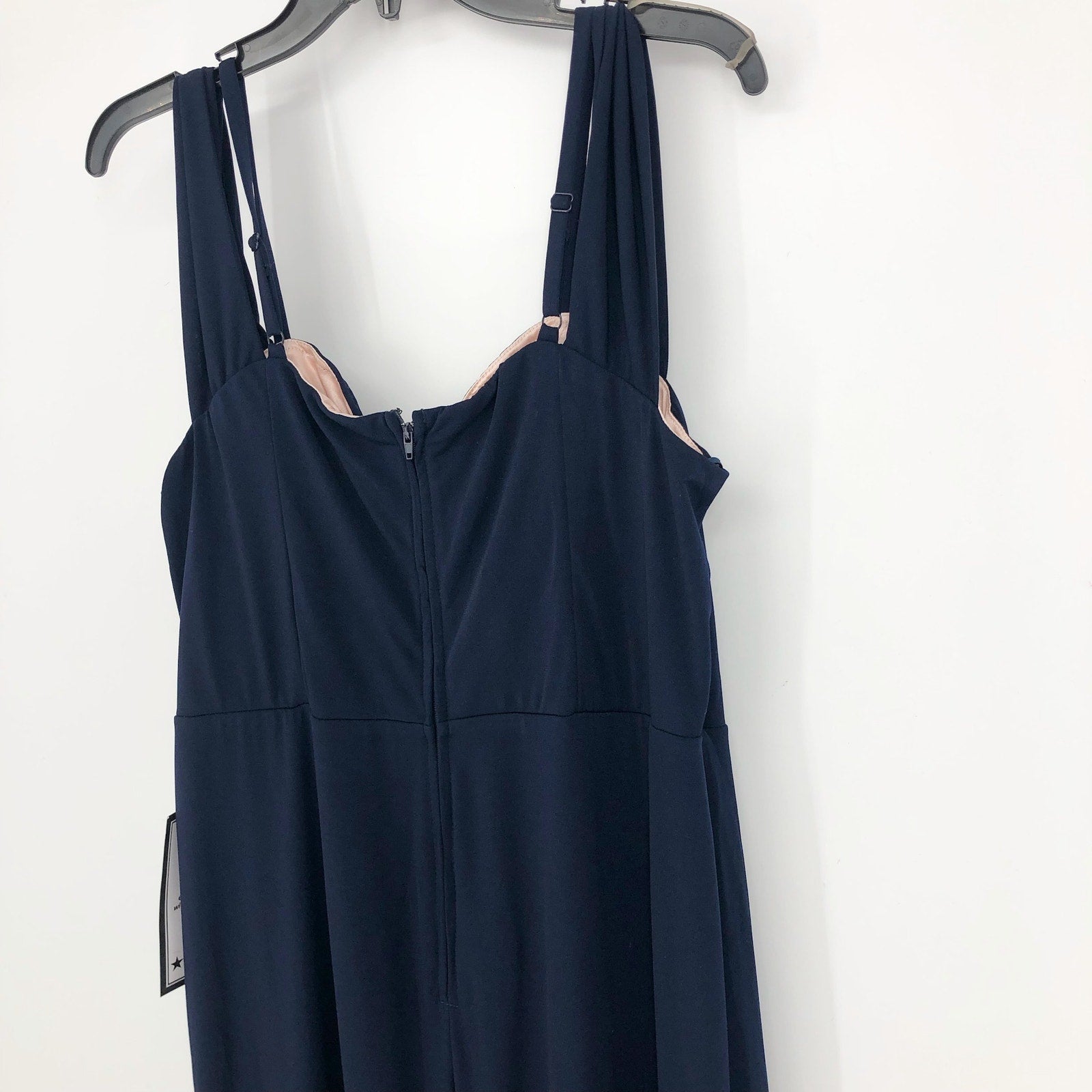 CITY STUDIO Trendy Off-The-Shoulder Gown 20W Navy Blue Rose Pink Dress Slit NWT