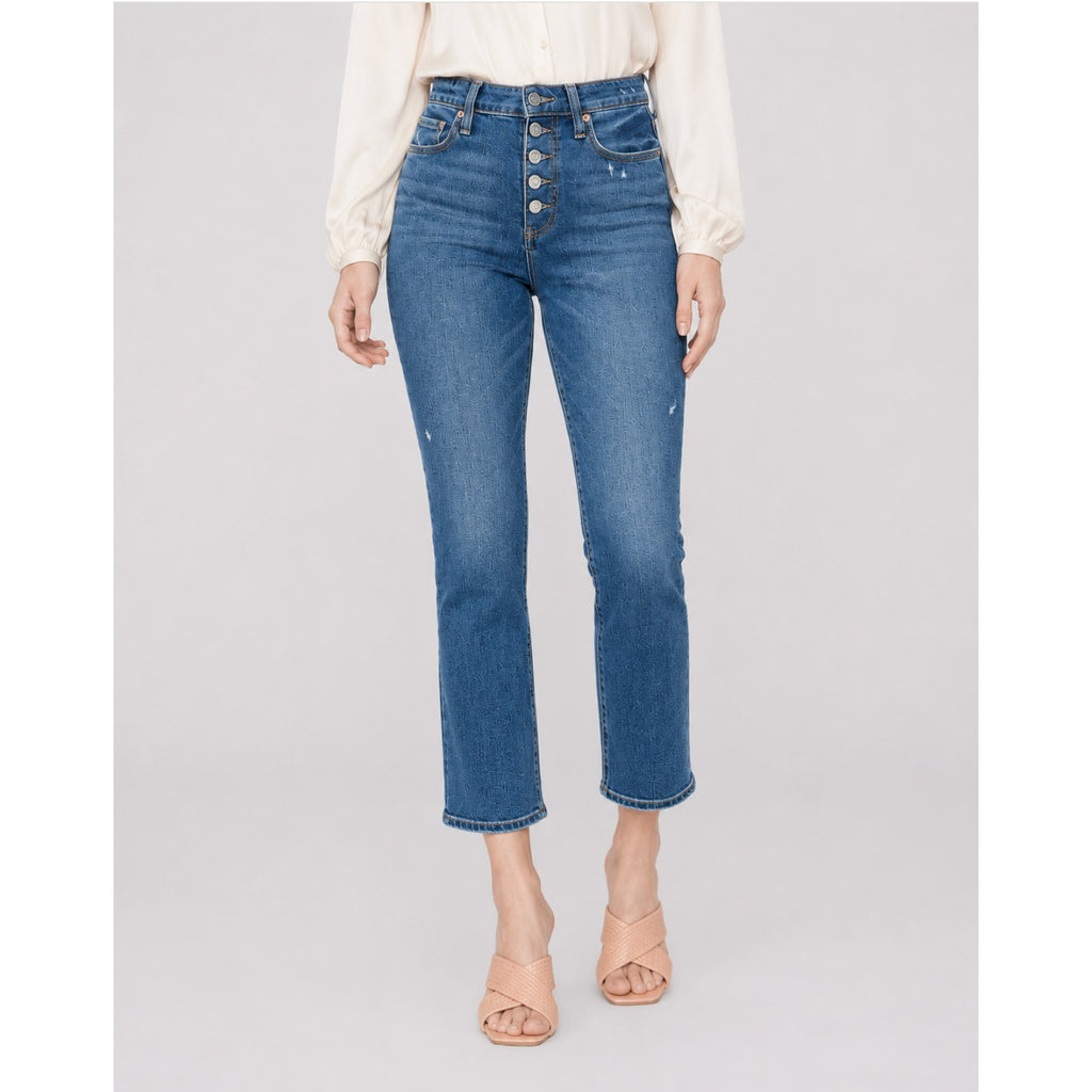 PAIGE Cindy Crop Jeans 26x27 US 2 Say Anything Blue Exposed Button Fly NWT