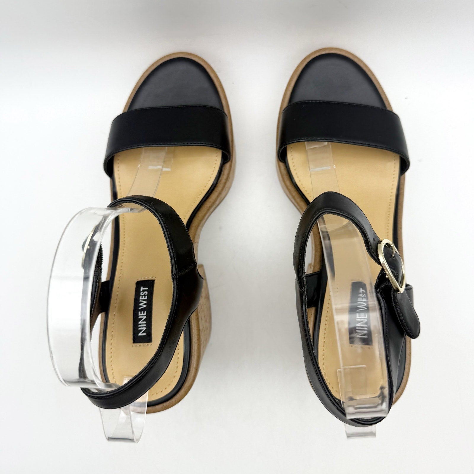Nine West Womens Amye Platform Sandals US 8 Black Vegan Leather NWOB
