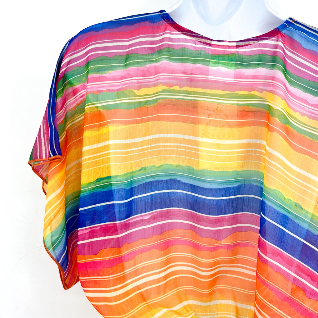 BECCA Shoreline Tunic Beach Cover Up XS-S Rainbow Multi Belted Chiffon NWT