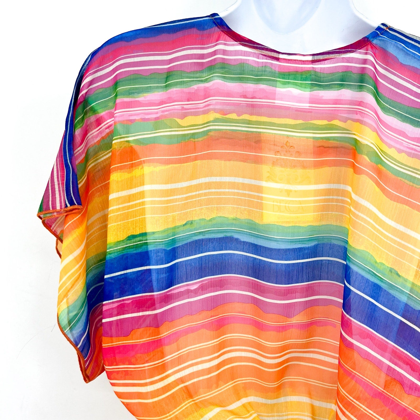BECCA Shoreline Tunic Beach Cover Up XS-S Rainbow Multi Belted Chiffon NWT