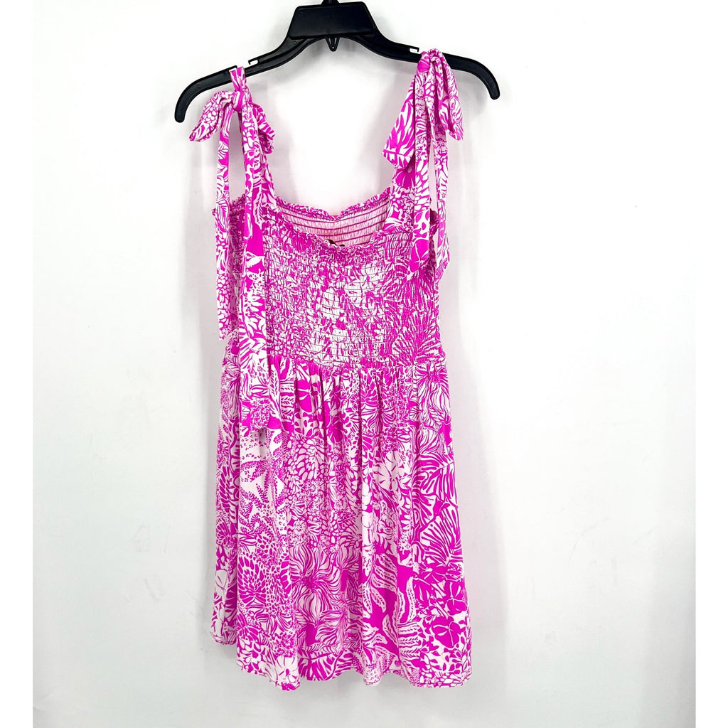 LILLY PULITZER Womens Rivera Smocked Romper Medium Purple White Swipe Right NWT