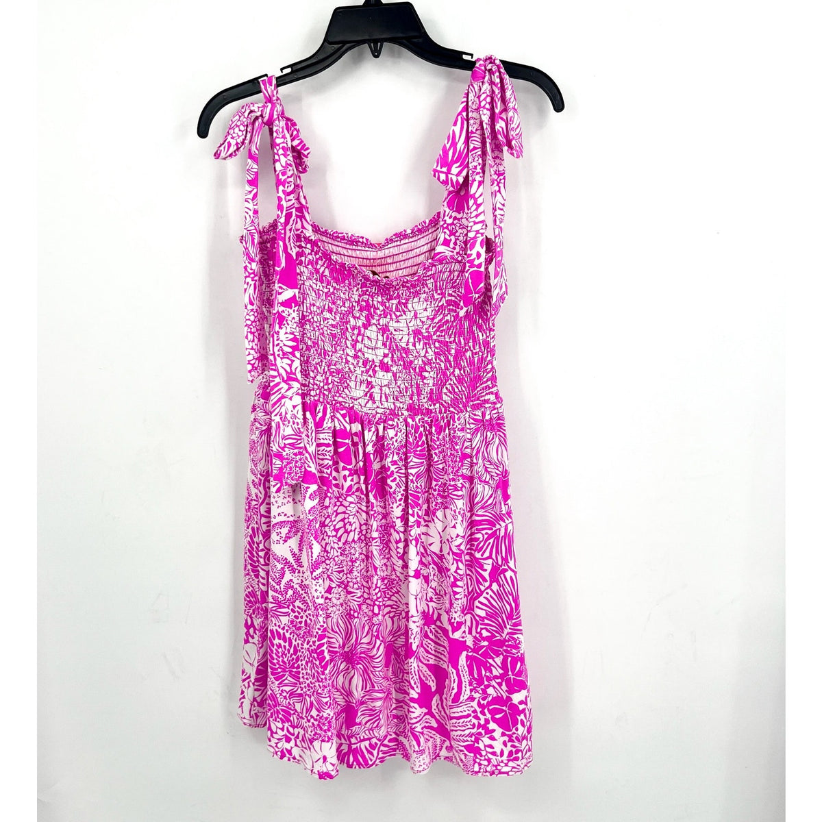 LILLY PULITZER Womens Rivera Smocked Romper Medium Purple White Swipe Right NWT