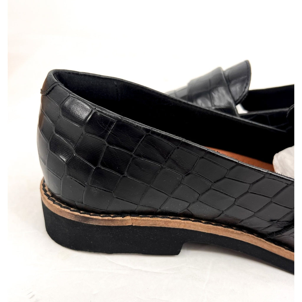 SOFTWALK Women's Walsh Slip On Loafers Size 7.5 NARROW Black Croco Leather NIB