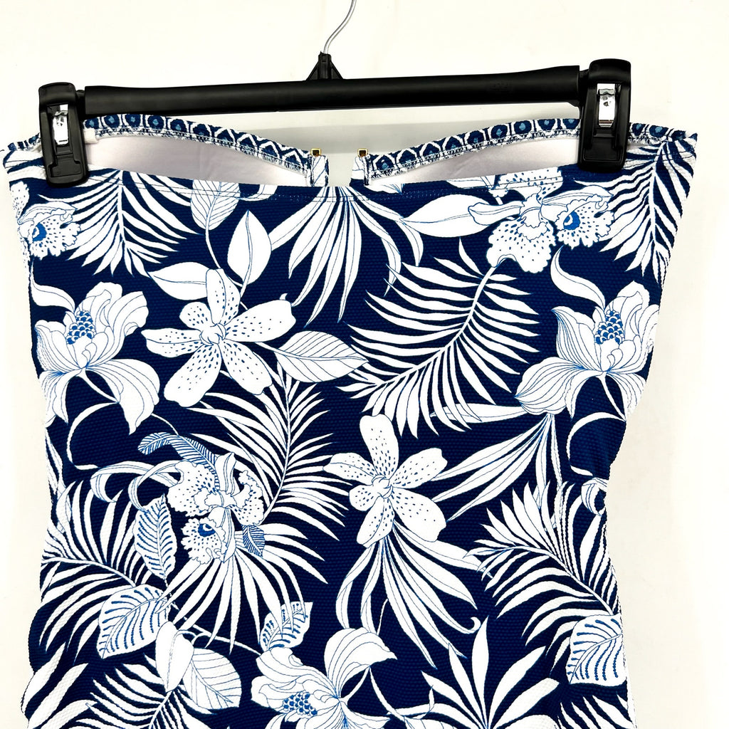 TOMMY BAHAMA Island Cays Bandeau One-Piece Swimsuit Size 14 Blue Blooms NWT