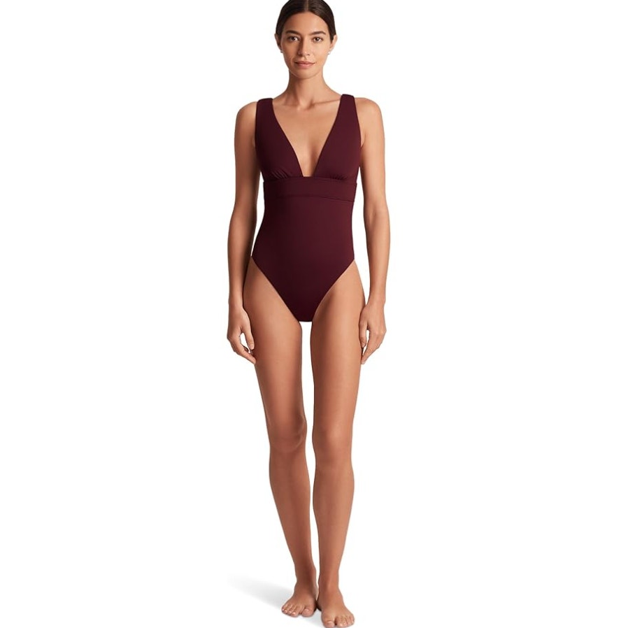 Lauren Ralph Lauren Sculpting V Neck One Piece Swimsuit Size 10 Claret Red NWT